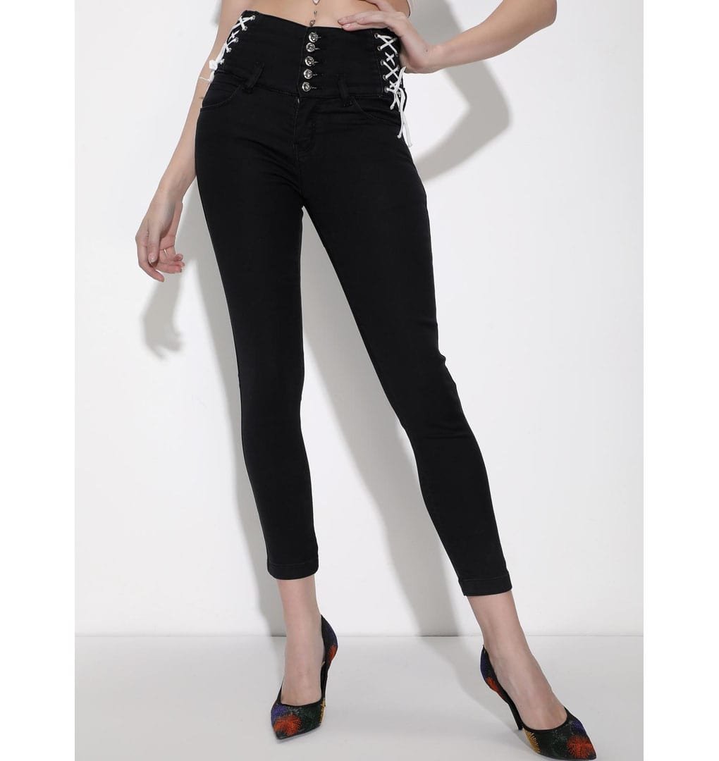 5 Button High Waist Ankle Length Slim Fit Jeans with Zig Zag String – Lotus  Trends